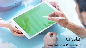  Presentation with project - Colorful theme enhanced with woman discussing a project showing backdrop and a light blue colored foreground