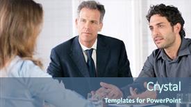  Presentation with job - PPT theme enhanced with woman discussing during a job background and a ocean colored foreground