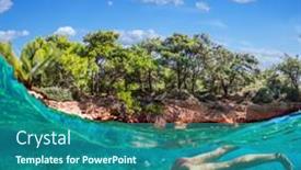  Presentation with sea - Presentation featuring woman-diver-is-snorkeling background and a  colored foreground