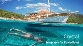  Presentation with yacht - Slide set consisting of woman-diver-is-snorkeling background and a ocean colored foreground