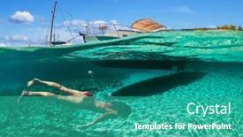  Presentation with sea - PPT theme having woman-diver-is-snorkeling background and a teal colored foreground