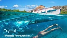  Presentation with sea - Presentation theme enhanced with woman-diver-is-snorkeling background and a ocean colored foreground