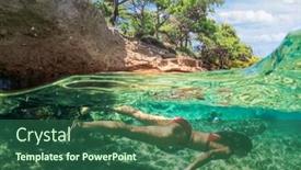  Presentation with sea - PPT theme featuring woman-diver-is-snorkeling background and a ocean colored foreground
