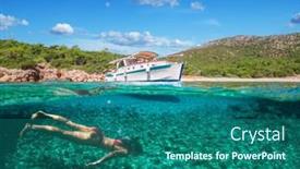  Presentation with sea - Presentation theme with woman-diver-is-snorkeling background and a ocean colored foreground