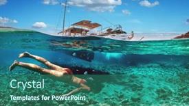  Presentation with yacht - Presentation theme featuring woman-diver-is-snorkeling background and a ocean colored foreground