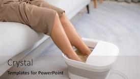  Presentation with home - Presentation theme with woman-do-foot-bath-herself and a coral colored foreground