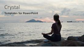  Presentation with yoga - Presentation design consisting of woman-do-yoga-at-seaside background and a light gray colored foreground