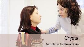  Presentation with eye doctor - Presentation theme featuring woman doctor examines the patient's eye background and a coral colored foreground