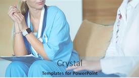  Presentation with diagnosis - Cool new slide deck with woman doctor explaining diagnosis to her female patient backdrop and a light blue colored foreground