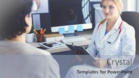  Presentation with diagnosis - Amazing PPT theme having woman doctor explaining diagnosis to her female patient backdrop and a light blue colored foreground