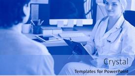  Presentation with diagnosis - PPT layouts with woman doctor explaining diagnosis to her female patient background and a light blue colored foreground