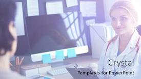  Presentation with diagnosis - PPT layouts featuring woman-doctor-explaining-diagnosis background and a light blue colored foreground