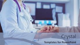  Presentation with helping hand - Cool new theme with woman doctor helping senior holding hand in hospital backdrop and a light blue colored foreground