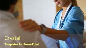  Presentation with helping hand - Colorful presentation enhanced with woman doctor helping senior holding hand in hospital backdrop and a violet colored foreground