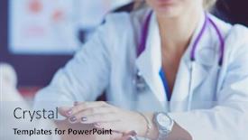  Presentation with helping hand - Colorful slide deck enhanced with woman doctor helping senior holding hand in hospital backdrop and a light blue colored foreground