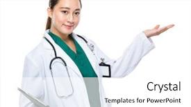 Presentation with hold hand - Theme with woman doctor hold clipboard and hand present background and a white colored foreground