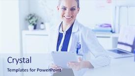  Presentation with heart - Presentation design featuring woman doctor holding a red background and a sky blue colored foreground