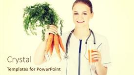  Presentation with healthy juice - Audience pleasing presentation design consisting of woman doctor holding healthy carrots and juice backdrop and a cream colored foreground