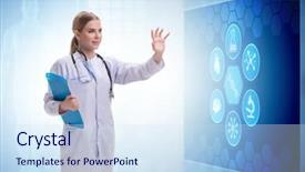  Presentation with telemedicine - PPT theme consisting of woman doctor in telemedicine concept background and a sky blue colored foreground