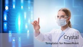  Presentation with telemedicine word cloud concept - PPT layouts having woman doctor in telemedicine concept background and a light blue colored foreground