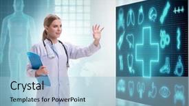  Presentation with telemedicine - Amazing PPT theme having woman doctor in telemedicine concept backdrop and a light blue colored foreground