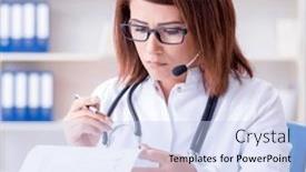  Presentation with telemedicine - Slide set consisting of woman-doctor-in-telemedicine-concept background and a sky blue colored foreground