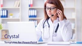  Presentation with telemedicine - Slide deck having woman doctor in telemedicine concept background and a sky blue colored foreground