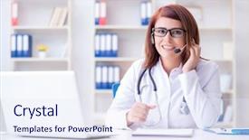  Presentation with telemedicine - Colorful presentation theme enhanced with woman doctor in telemedicine concept backdrop and a sky blue colored foreground