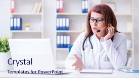  Presentation with telemedicine - Amazing PPT layouts having woman doctor in telemedicine concept backdrop and a sky blue colored foreground