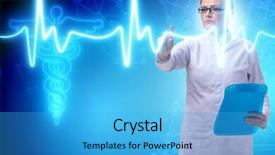  Presentation with telemedicine - Presentation theme consisting of woman doctor in telemedicine futuristic background and a teal colored foreground