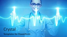  Presentation with telemedicine - Colorful presentation theme enhanced with woman doctor in telemedicine futuristic backdrop and a teal colored foreground