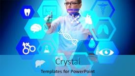  Presentation with telemedicine - Theme enhanced with clinical research - woman doctor in telemedicine futuristic background and a teal colored foreground