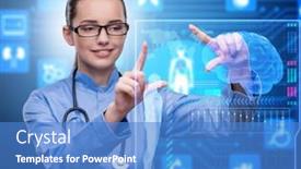  Presentation with telemedicine word cloud concept - Presentation theme featuring woman-doctor-in-telemedicine-futuristic background and a teal colored foreground