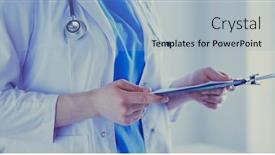  Presentation with hospital - Amazing presentation design having woman-doctor-standing-with-folder backdrop and a light blue colored foreground