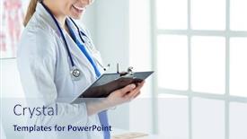  Presentation with hospital - Slide deck with woman-doctor-standing-with-folder background and a lemonade colored foreground