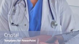  Presentation with hospital - Slides featuring woman-doctor-standing-with-folder background and a light blue colored foreground