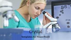  Presentation with scientific research flask pipette - Audience pleasing slide set consisting of woman doctor using her microscope backdrop and a teal colored foreground