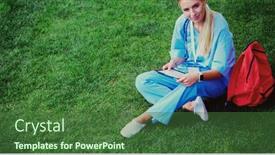  Presentation with computer - Beautiful presentation theme featuring woman-doctor-using-tablet-computer backdrop and a forest green colored foreground