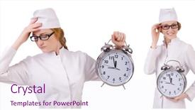  Presentation with clock - Presentation theme enhanced with woman doctor with big clock background and a  colored foreground