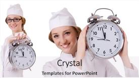  Presentation with clock - Presentation theme enhanced with woman doctor with big clock background and a  colored foreground
