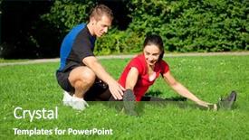  Presentation with trainer - Audience pleasing theme consisting of sportive man training outdoors - woman does outdoor stretching backdrop and a tawny brown colored foreground
