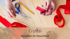  Presentation with diy - Audience pleasing presentation theme consisting of woman doiing diy festive decorations at home backdrop and a coral colored foreground