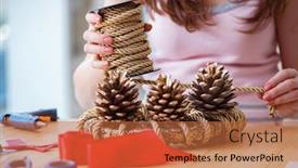  Presentation with diy - PPT theme featuring woman doiing diy festive decorations at home background and a red colored foreground