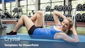  Presentation with abdominal - Presentation theme enhanced with woman doing abdominal crunches in gym background and a teal colored foreground
