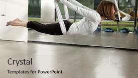  Presentation with gravity - Colorful slide set enhanced with woman doing anti gravity yoga backdrop and a light gray colored foreground