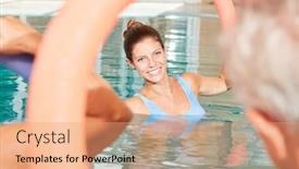  Presentation with aqua - Presentation theme consisting of woman-doing-aqua-fitness background and a coral colored foreground