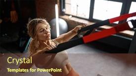  Presentation with exercises - Presentation theme featuring woman-doing-arm-exercises background and a tawny brown colored foreground