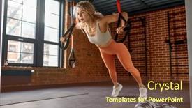  Presentation with exercises - Slide set with woman-doing-arm-exercises background and a tawny brown colored foreground