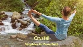  Presentation with waterfall woman - Cool new PPT layouts with woman doing ashtanga vinyasa asana upavistha konasana outdoors at tropical waterfall backdrop and a violet colored foreground