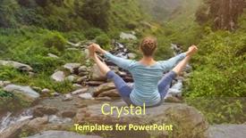  Presentation with waterfall woman - Slides having woman doing ashtanga vinyasa asana upavistha konasana outdoors at tropical waterfall background and a violet colored foreground